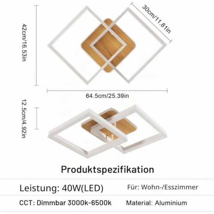 Comely DecKenlampe LED Dimmbar, DecKenleuchte 40W 4500LM mit Fernbedienung | 3000K-6500K Modern Weiß DecKenbeleuchtung für Schlafzimmer Küche Wohnzimmer – Bild 4