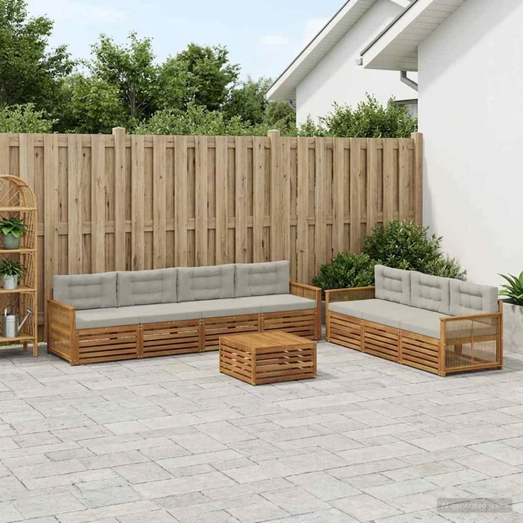 vidaXL Outdoor-Sofagarnitur 8 stk. 7-Sitzer Natur und Hellgrau 3383119 – Bild 1