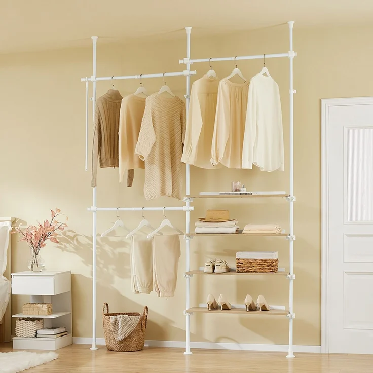 SoBuy KLS17-WN Garderobenständer, Metall, Pulverbeschichtung, Weiß, 151 x 214 x 54 cm – Bild 5