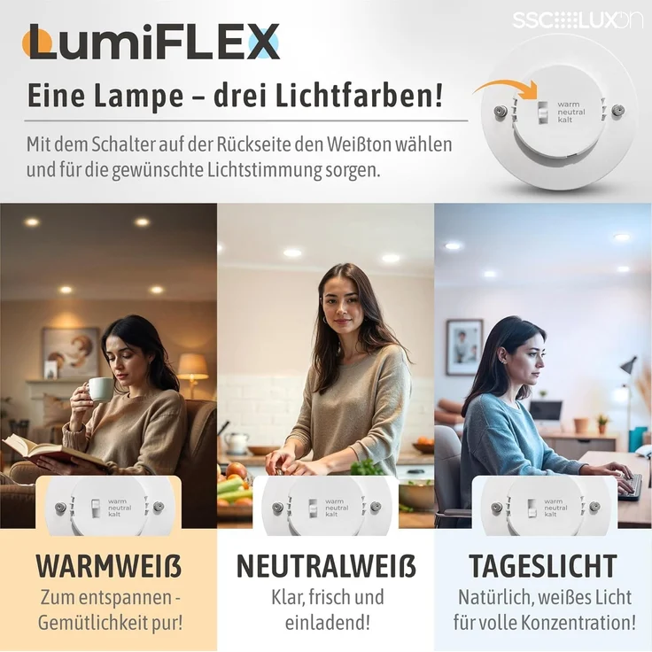 SSC-LUXon LED Aufbaustrahler CELI-1B LED Aufbauspot schwarz 6W dimmbar warm/neutral/tageslicht, Warmweiß bis Tageslicht – Bild 5