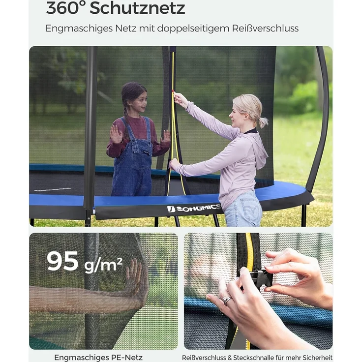 Songmics Trampolin mit Leiter, Sicherheitsnetz und gepolsterten Stangen, Stahl blau, Ø 427 cm – Bild 9