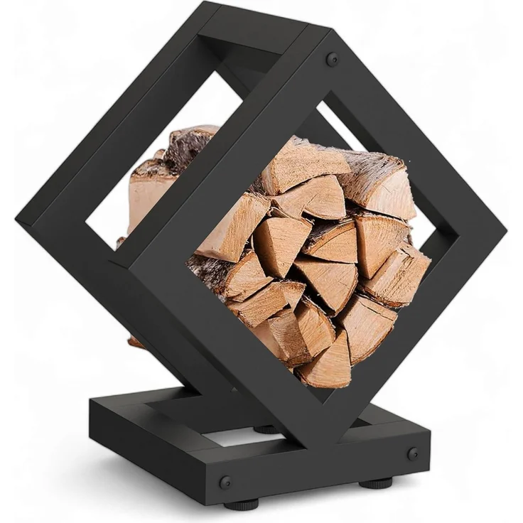 DanDiBo Kaminholzregal Innen Metall Schwarz Würfel Quadratisch 96606 Brennholzregal Holzaufbewahrung Kaminholzständer Feuerholzregal – Bild 1