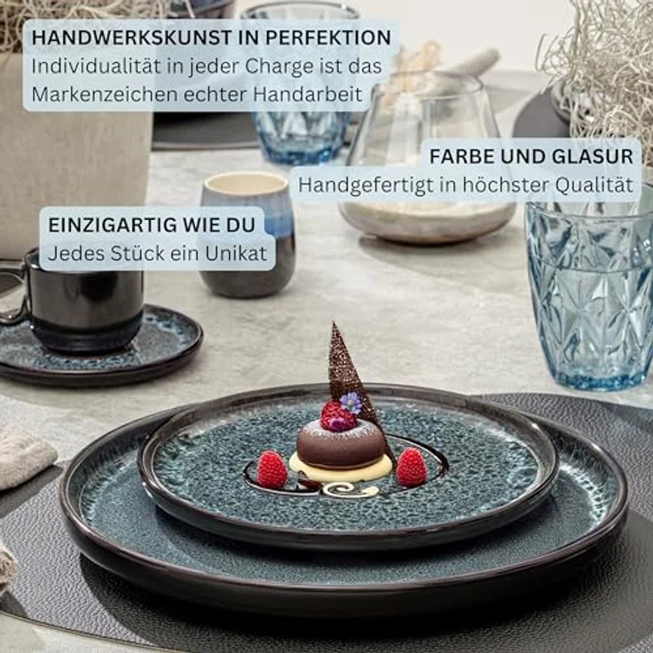 Sänger Manila Tafelservice, 24-teilig, Blau, Steingut, kratzfest, rund, 26.5 cm, spülmaschinen- und mikrowellenfest – Bild 5
