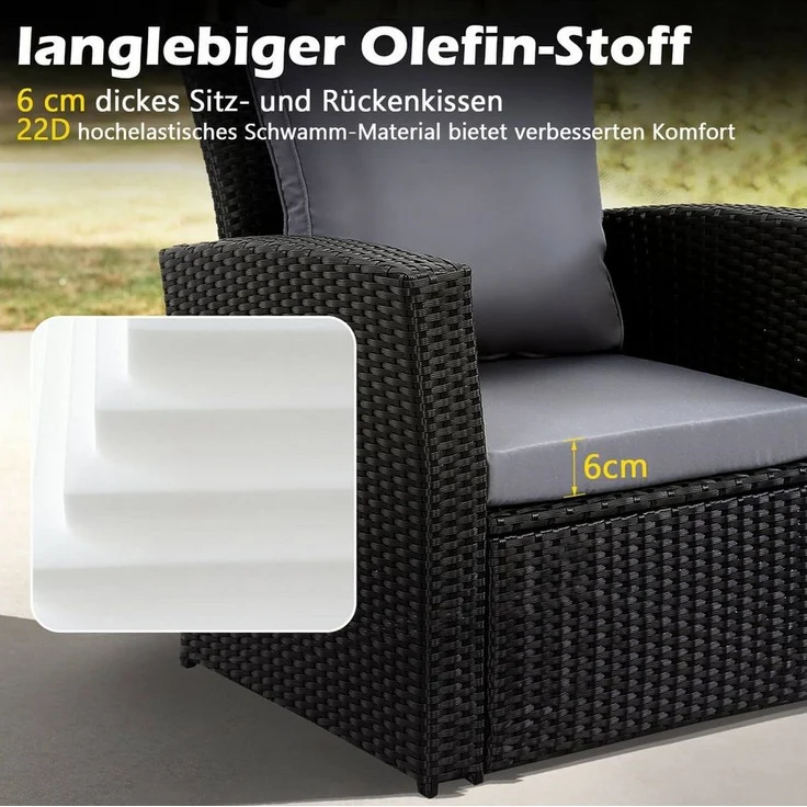 MeXo Gartenlounge-Set Balkonmöbel Set, (Handgefertigtes Poly Rattan Gartenmöbel Set, 4-tlg, 2-Sitzer Sofa, 2 Sessel, Tisch mit Stauraum, 8 Auflagen für 4 Personen), wetterfest Terrassenmöbel Set, Lounge Möbel Outdoor – Bild 3
