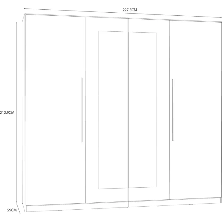 Forte Helen Kleiderschrank 230, klassischer Drehtürenschrank, 4-türig, Spiegel, Schlafzimmer, Holzwerkstoff, Weiß, 227,5 cm breit x 212,9 cm hoch x 58,9 cm tief – Bild 2