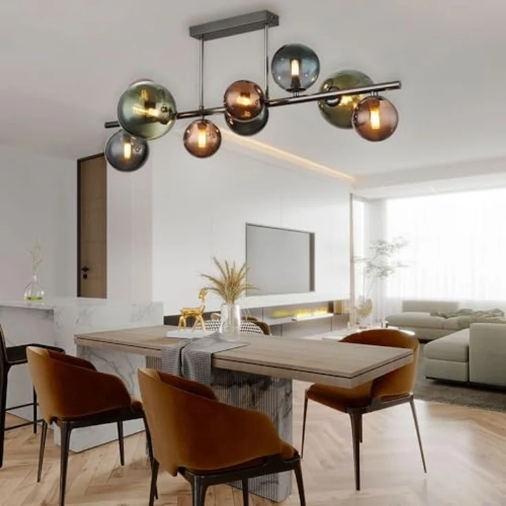 LED Deckenlampe, Glaskugeln, grün bronze petrol, L 87 cm – Bild 4