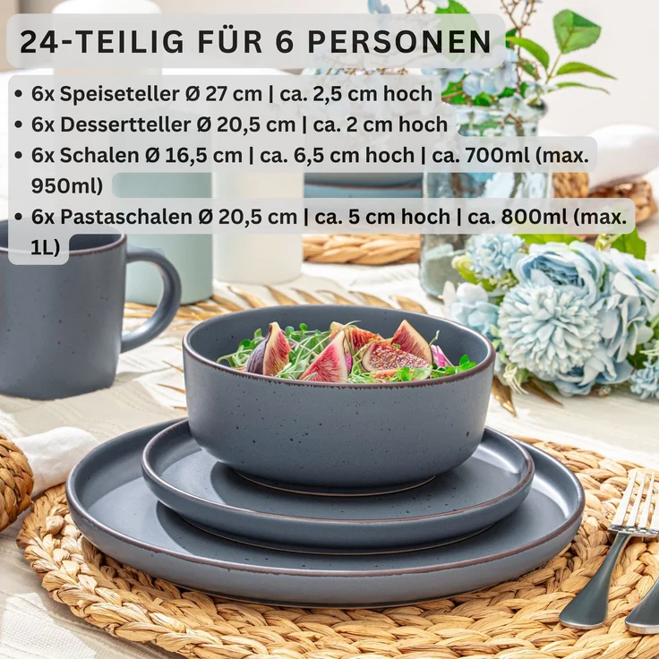 SÄNGER Steingut Geschirrset Bombay Graphit 24 teilig für 6 Personen – Bild 2
