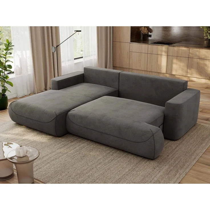 Ecksofa OVO mit schlaffunktion und bettkasten, Wellenfeder, lose Kissen, L-form 271x195 cm - Dunkelgrau Velvet - linke Seite – Bild 4