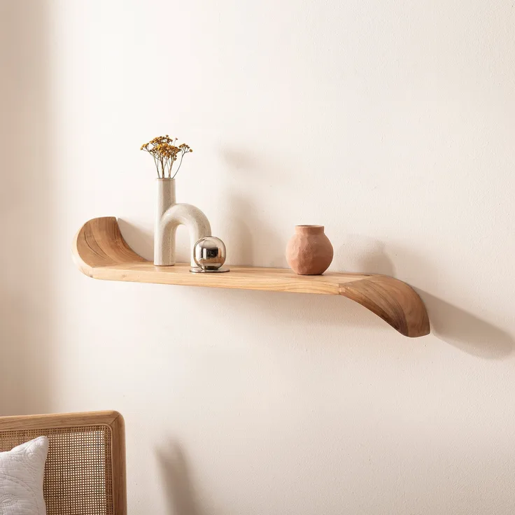 FineBuy Wandregal Mango Massivholz · Hängeregal mit geschwungenen Enden · Handgefertigtes Schwebendes Regal im modernen Design · Regalbrett aus Echtholz