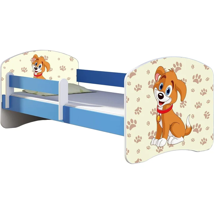 ACMA Kinderbett Jugendbett mit Einer Schublade und Matratze Blau mit Rausfallschutz Lattenrost II 140x70 160x80 180x80 (11 Welpe, 160x80) – Bild 1