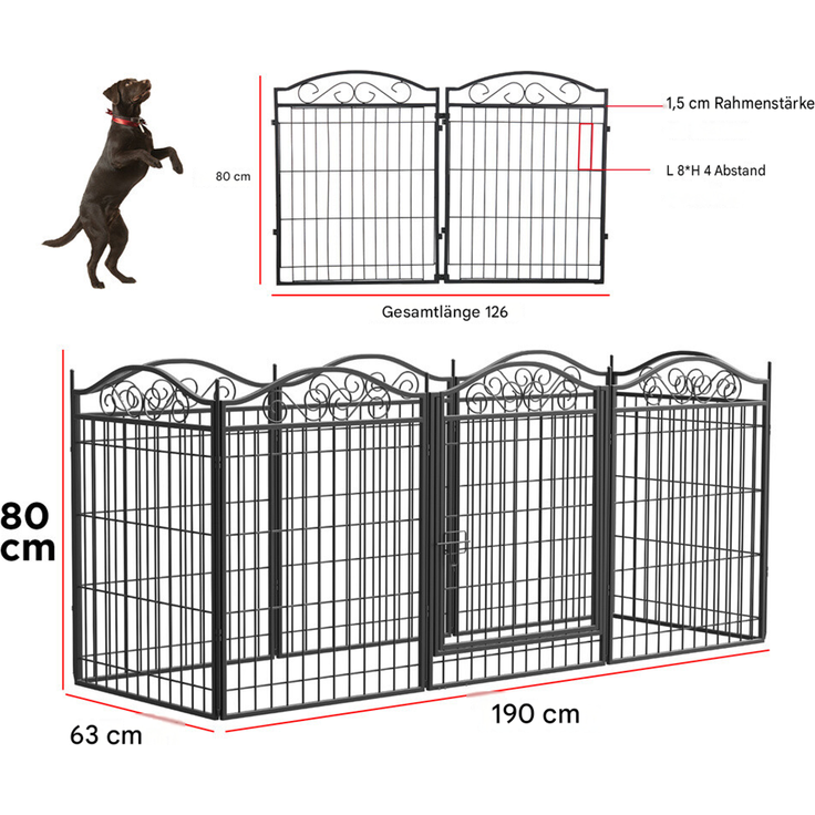 UNHO 8 Stück Gartenzäune Beetumrandung Beeteinfassung Metall Hundezaun Camping Gartenzaun Zierzaun Ziergitter Maschendrahtzaun Drahtzaun Gitter Vorgartenzaun 80x63cm Schwarz – Bild 2