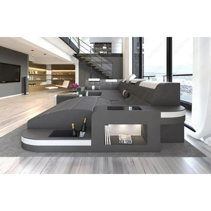 Mini Relax Wohnlandschaft Wave mit LED – Komfort - Ledermix - Grau-Weiß - Rechts – Bild 3