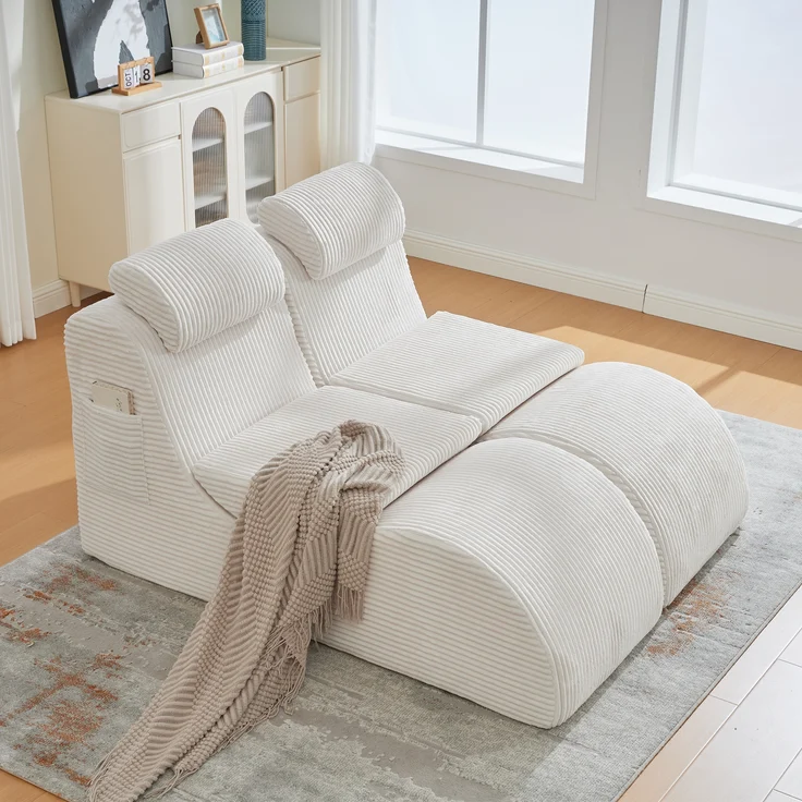 LVHOM Relaxsessel Ergonomisches Design, Lesesessel mit verstellbarer Kopfkissen und Sitzkissen, Fernsehsessel mit Seitentasche, Cord Bezug, bis 200kg belastbar – Bild 10