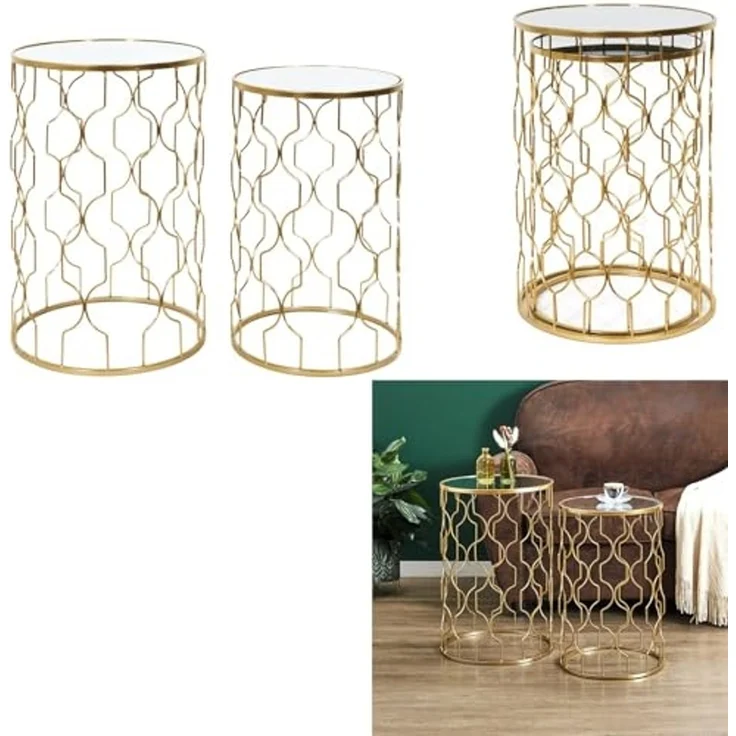 HOME DECO FACTORY, HD0444, Eleganter Satztisch aus Glas und Gold, zeitgenössisches Design, praktisch und modular, ideal für Wohnzimmer oder Leseecke, Maße 38 x 55 x 38 cm, Farbe Gold – Bild 7