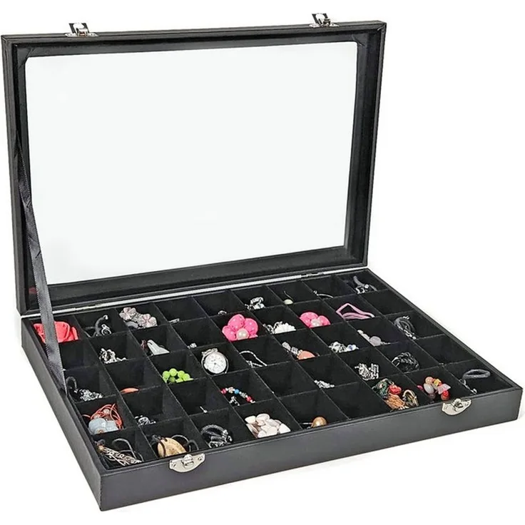 Yudu Schmuckkasten Schmuckkasten Schmucklade Schmucktablett Glasdeckel schwarz