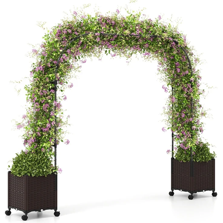 Gartenbogen Spalier mit 2 Pflanzkästen Outdoor Pergola Rankbogen Metall Deko Bogen – Bild 1