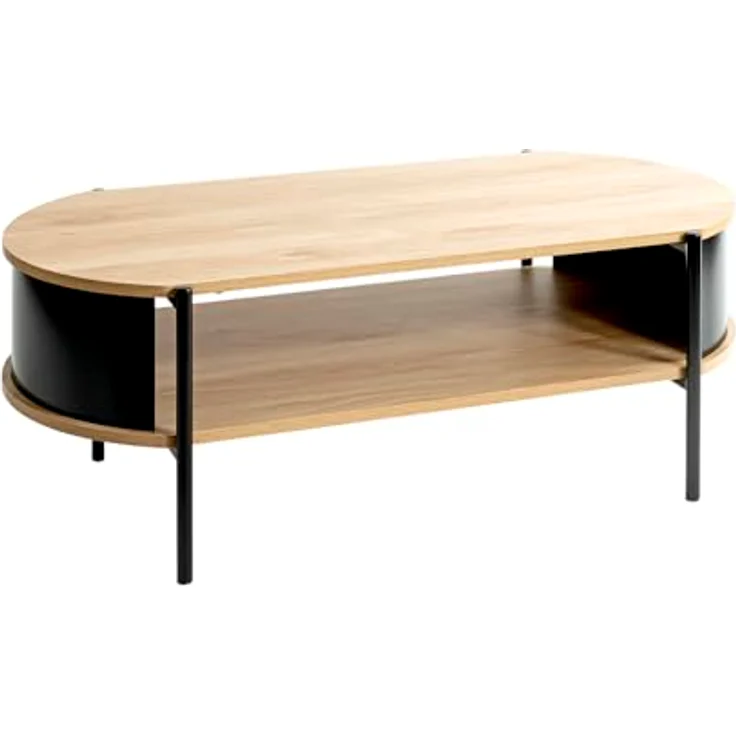 XXXL Couchtisch, oval, schwarz, Eiche, Metall, Holzwerkstoff, 54x37x100 cm – Bild 1