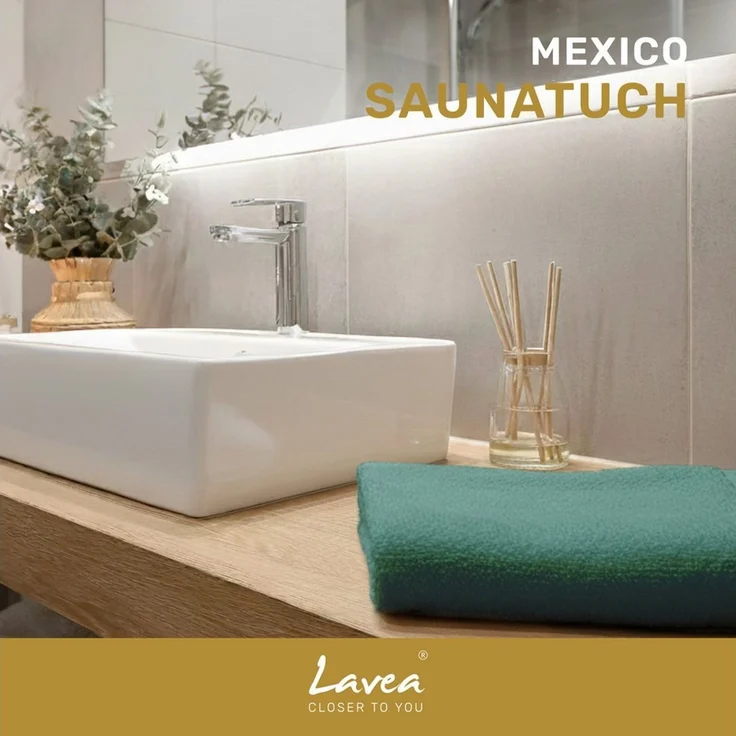 Lavea Saunatuch MEXICO Saunahandtuch 80×200 cm – optional mit Bademantel/Morgenmantel, Baumwolle (Set, 1-St), Hochwertiges Walkfrottier – Saunatuch oder Set mit Unisex-Bademantel – Bild 1