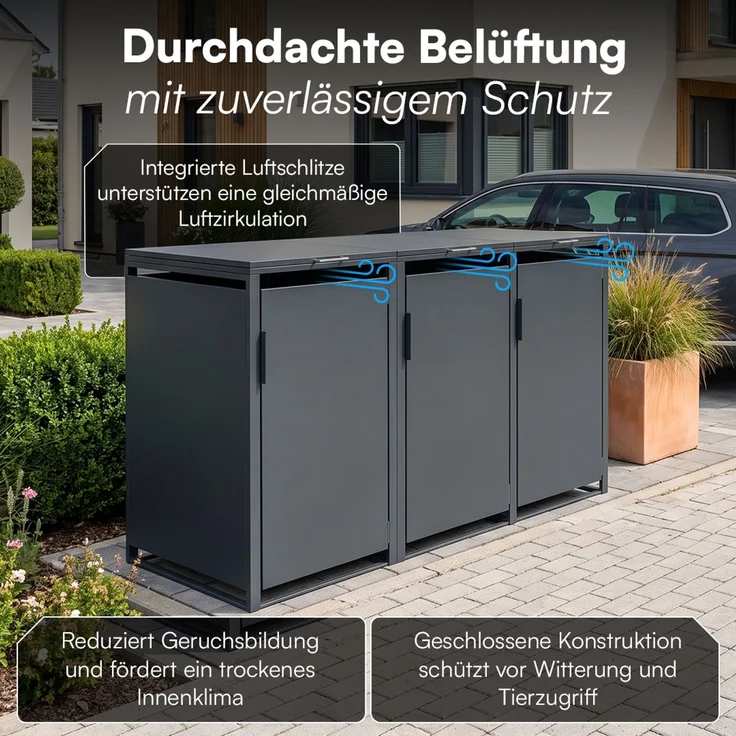 STEELSØN 'Thoria' Mülltonnenbox 3er je 240 Liter, anthrazit, Mülltonnenverkleidung aus Stahl, wetterfest, 116x80x203 cm, Müllbox für 3 Tonnen – Bild 7