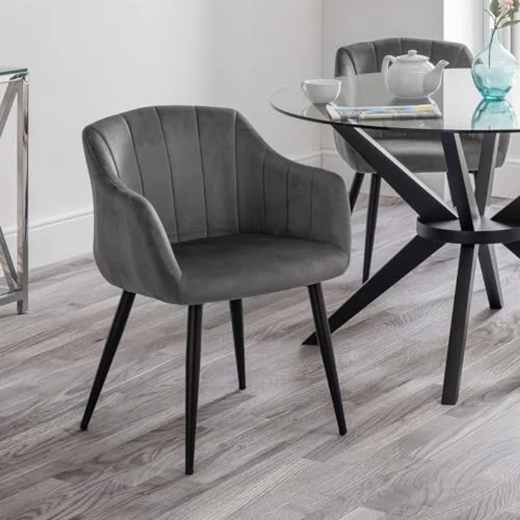 Julian Bowen Hobart Esszimmerstühle mit Wellenrand, Grau, 2er-Set – Bild 1