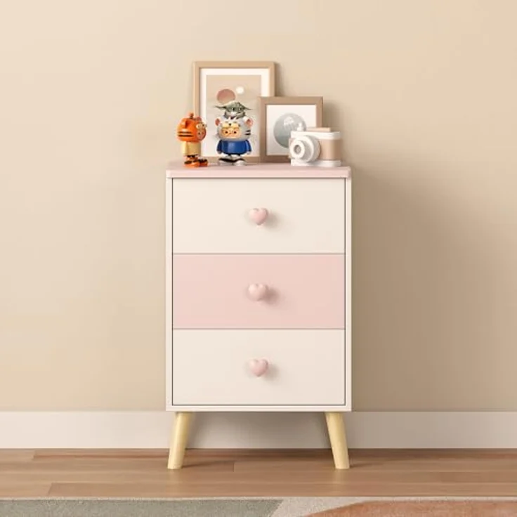 Kinderkommode Sandnes mit 3 Schubladen 62x38x30 cm Weiß/Rosa [en. casa] – Bild 4