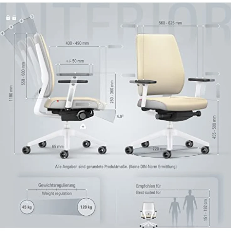 Interstuhl Joyce Interior Edition, ergonomischer Bürostuhl mit Synchromechanik, verstellbarer Rückenlehne und Lordose, Beige | Weiß – Bild 3