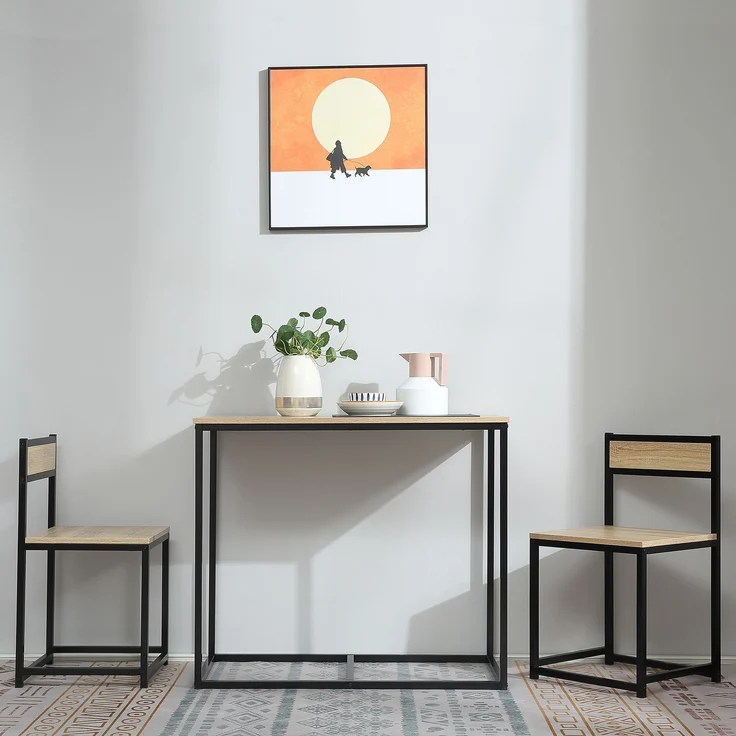 MELAYR, Esstisch-Set mit 2 Stühlen, Kompaktes Set aus Tisch und Stühlen für Esszimmer, 90 x 47 x 76 cm, Eiche – Bild 3