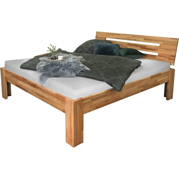 Bubema Solo – Massives Bett aus Kernbuche in Naturoptik, Größe: 90 x 200 cm, Kopfteil: Nr. 2