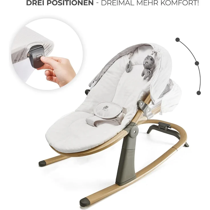 Kinderkraft ELSU Babywippe 2in1 ab Geburt, Hüpfstuhl für Babys Neugeborene 0-9 kg, 2 Spielzeuge zur Aktivierung, Verstellbarer, Leicht, Weiches Material, Grau – Bild 3