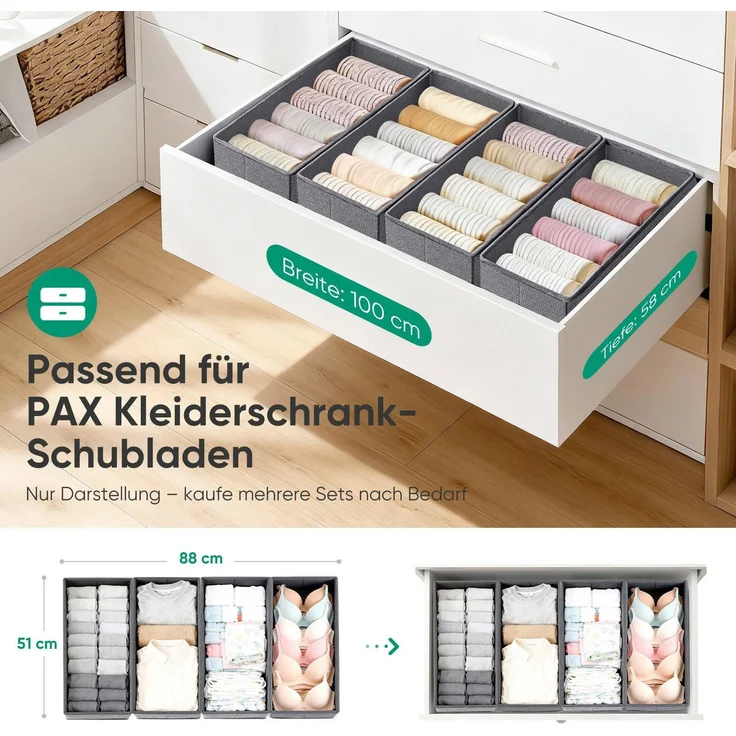 Sekey Schubladen Organizer aus Vliesstoff Faltbare Aufbewahrungsbox für Schrank und Kleiderschrank 22 x 51 x 11 cm 8 Stück – Bild 10