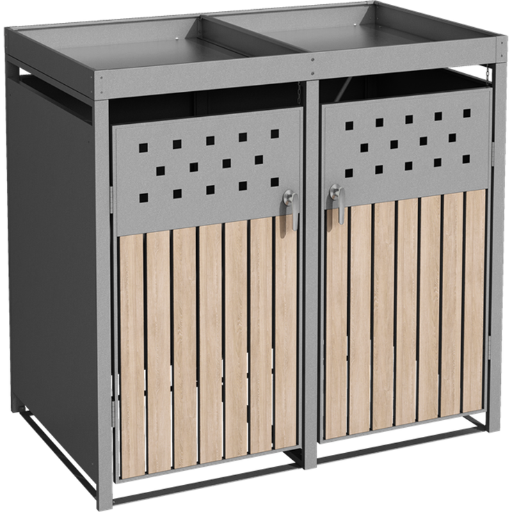 Mülltonnenbox Müllbox Mülltonnenverkleidung 2 Türen Box Pflanzdach RAL 9007 – Bild 10