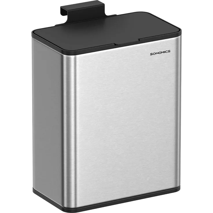 Songmics Mülleimer hängend, 8 L Komposteimer Küche, Stahl-Abfalleimer mit Deckel für Biomüll, mit Haken