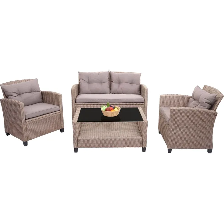 XXL Poly-Rattan Garnitur HWC-F10, Balkon-/Garten-/Lounge-Set Sitzgruppe, Sofa Sessel mit Kissen Spun Poly ~ grau-braun