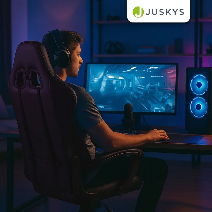 Juskys Gamingstuhl HyperSeat, verstellbare Rückenlehne, höhenverstellbarer Drehstuhl, Kunstleder, ergonomisch, für Büro & Gaming Setup – Bordeaux/schwarz – Bild 7