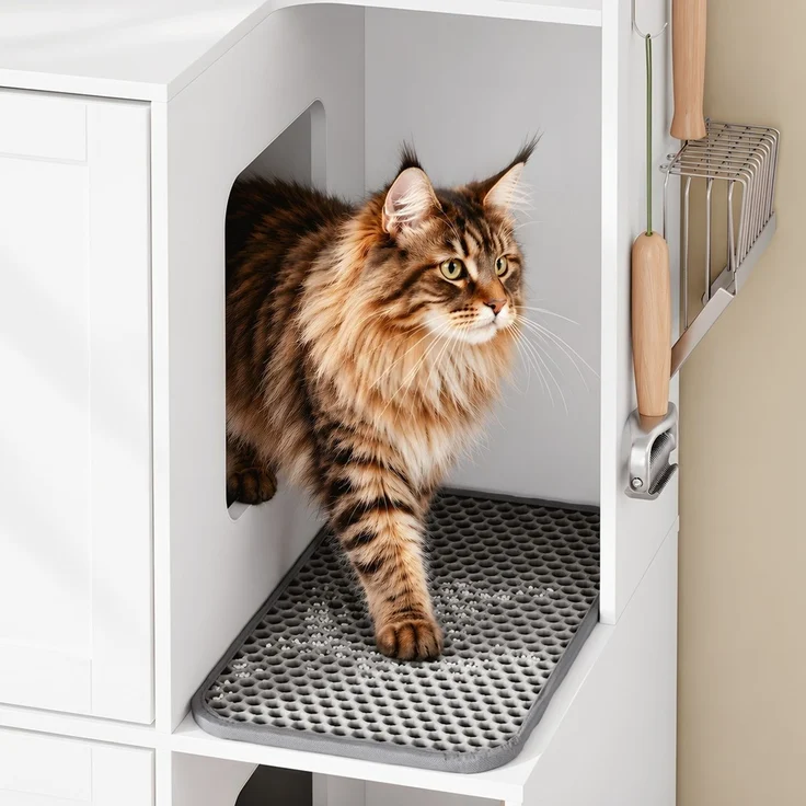 SoBuy HAT09-E-W Stauraum-Schrank, Katzen-Toiletten-Schrank, Haustier-Organizer, Spanplatte, Melamin, Weiß, 80 x 95,5 x 45 cm – Bild 6
