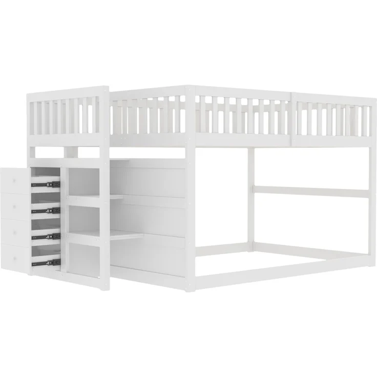 Merax Etagenbett Kinderbett Hochbett 140x200cm mit oberem Lattenrost und 4 Schubladen, Weiß – Bild 7