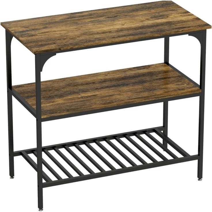 DESVIAE Regal mit Arbeitsplatte und 2 Ablagen 100x90x50 cm Spanplatte Rustikales Braun – Bild 8