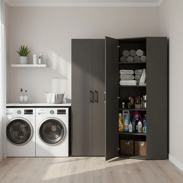 Bellamio 'Apol' Eckschrank, schwarz, 176x63x63 cm, Mehrzweckschrank mit 5 Fächern, inkl. 2 verstellbaren Einlegeböden – Bild 2