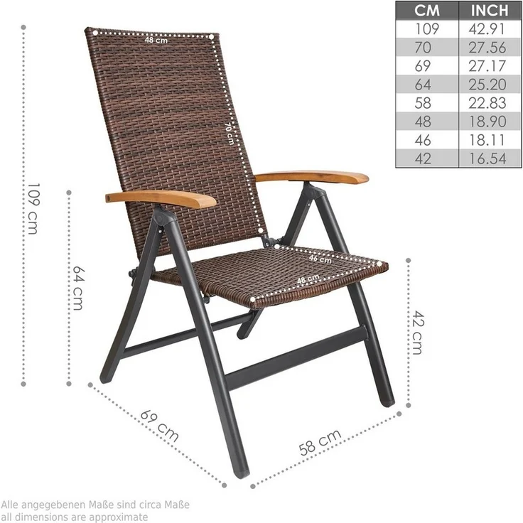 BRUBAKER Gartenstuhl Polyrattan Stuhl "Modena" (Set, 1 St), Metall Hochlehner und Poly Rattan klappbar - 7-Fach verstellbare – Bild 2