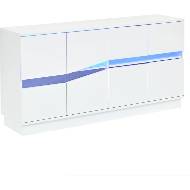 Sideboard 140 x 35 x 70 cm in Weiß mit 4 Türen, verstellbaren Einlegeböden und LED-Beleuchtung – Bild 10