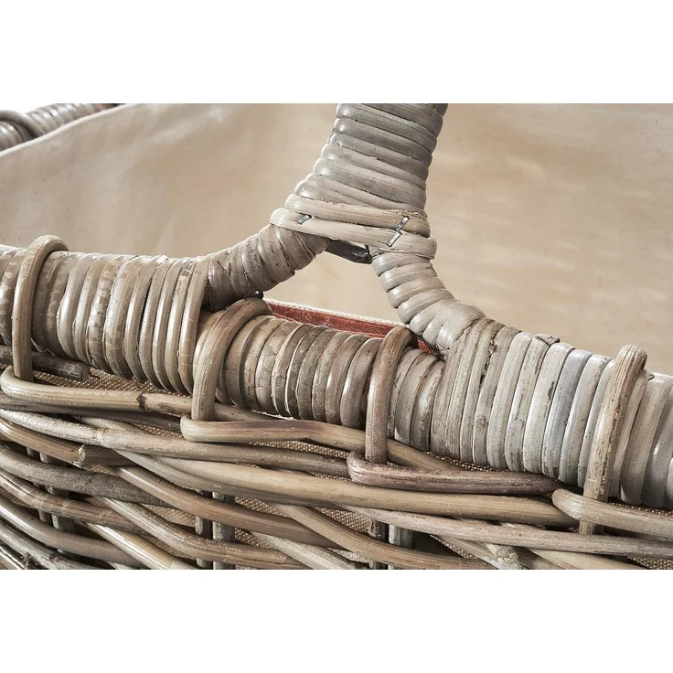 Kobolo Kaminholzkorb Holztrage Rattan grau mit abnehmbarem Leinenstoff – Bild 6