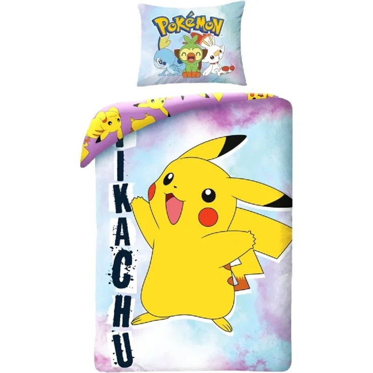Pokémon Bettwäsche Set aus Baumwolle Bettdeckenbezug 140 × 200 cm mit 70 × 90 cm Kissenbezug