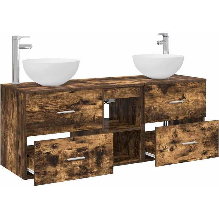 vidaXL Badezimmerschrank-Set 3 stk. Geräucherte Eiche 129 x 35 x 80 cm 3405791 – Bild 4