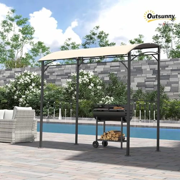 Outsunny Grillpavillon 215 x 150 x 220 cm, wasserabweisend mit gebogendem Dach, inkl. 10 Haken, beige – Bild 2