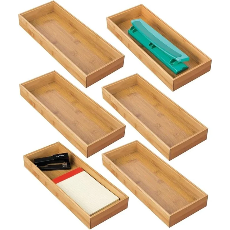 mDesign Organizer Aufbewahrungsbox Schubladenbox Bambus Büro Bad 6er Set – Bild 8