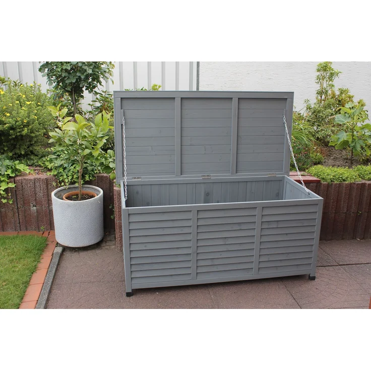 LECO Kissenbox VINTAGE, Tannenholz anthrazit lasiert, Stahlblechdeckel anthrazit, 132 x 66 x 61 cm – Bild 6