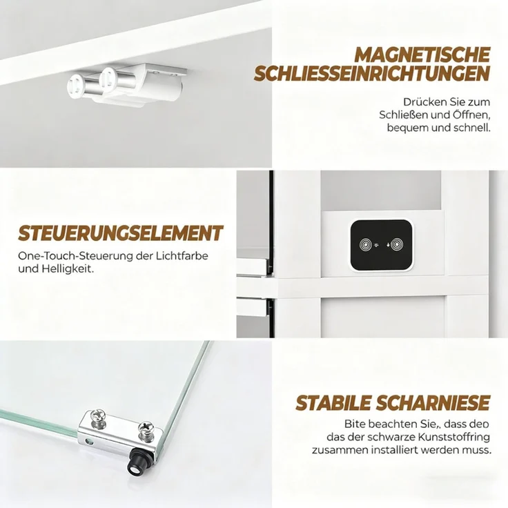 Eckvitrine 60x165x60 cm, Curio-Schrank mit 4 Regalböden, LED-Beleuchtung und Körpersensor, Weiß – Bild 8