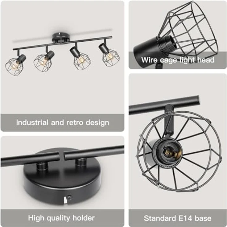 Dehobo Led Deckenstrahler Schwenkbar 350° - Deckenleuchte E14 4 Flammig Rund - Deckenlampe Spots Led Schwarz - Küchenlampe Wohnzimmerlampe Deckenspot Schlafzimmer – Bild 7