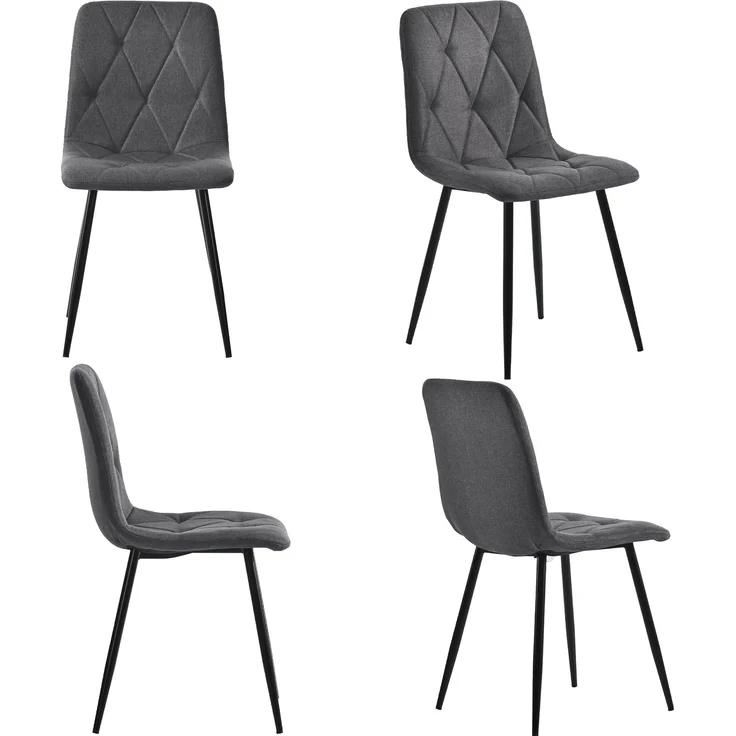 Esszimmerstuhl (4er Set) 45x40x86 cm dunkelgrau Leinen, Metallgestell, Fischgrätenmuster – Bild 6