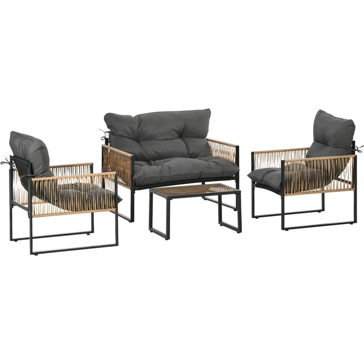 Couchtisch mit Gartensitzgruppe, 41,5x65x36 cm, Dunkelgrau, Polyrattan und Glas – Bild 2